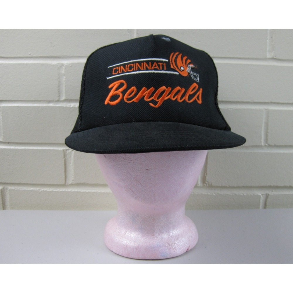 Vintage 80s Cincinnati Bengals Mesh Trucker Hat ANNCO Snapback Cap Script Helmet